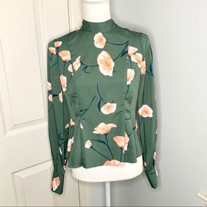 Dark Green Floral Blouse Size M